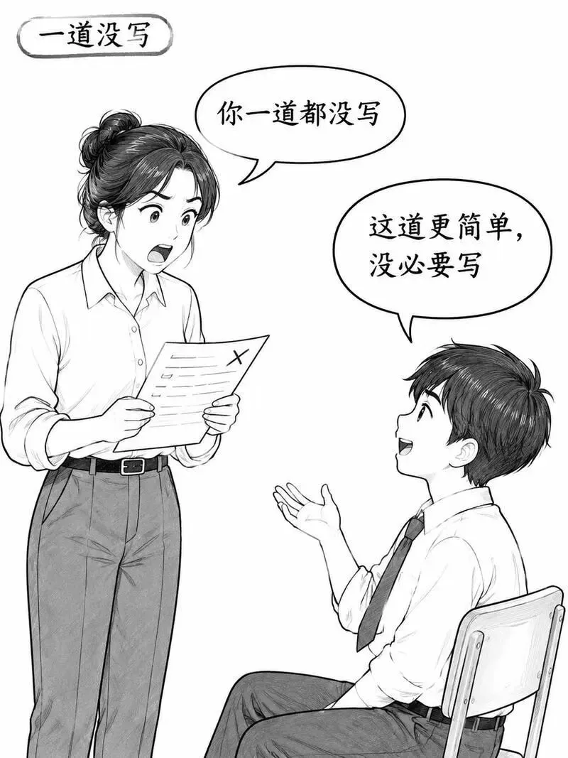 考试铃响,小明把空白试卷交上去了.老师“这道题你怎么答的”小明“我都会,就是懒得写”老师“那这道呢”小明“这道更简单,没必要写”-第2张图片-四季读书网