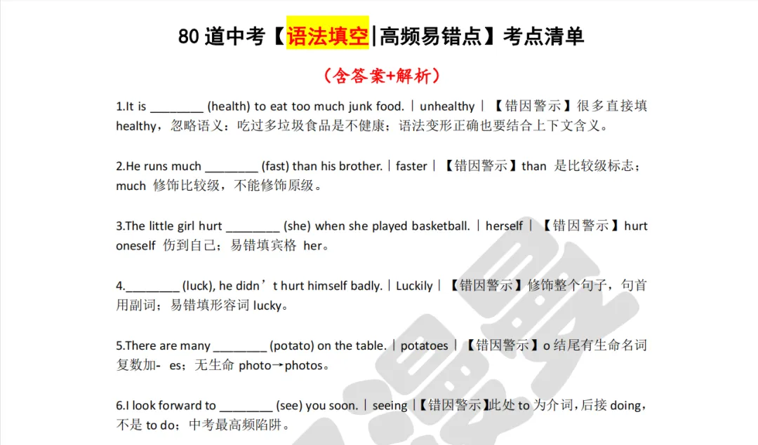中考英语【语法填空专项突破系列】高分必备(4份pdf可下载打印)-第1张图片-四季读书网