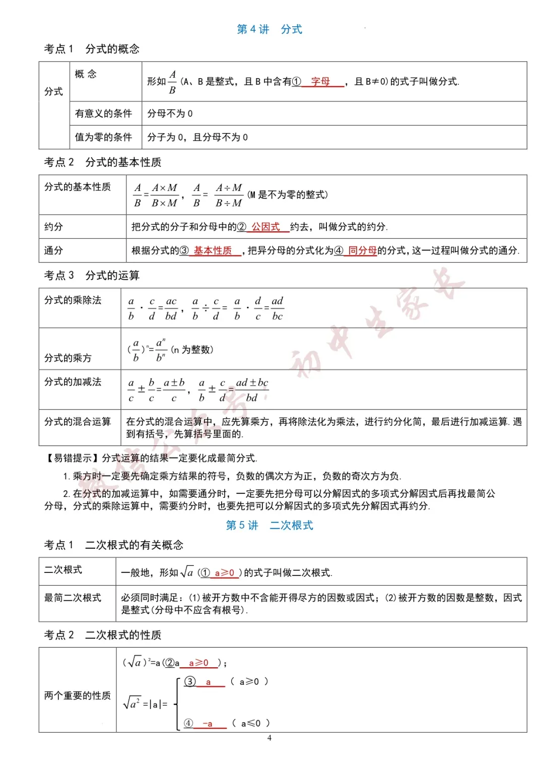 初一至初三,2026年初中数学知识考点汇总(全国通用),可打印!-第5张图片-四季读书网