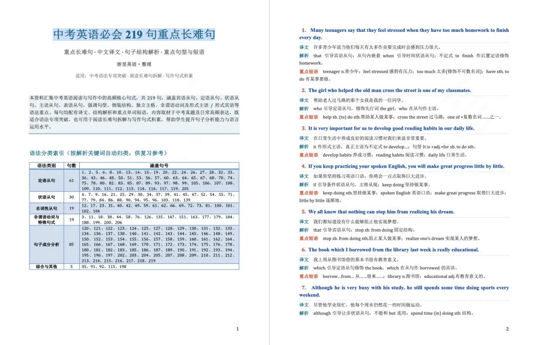 「261006A」中考英语必会219句重点长难句解析-第2张图片-四季读书网