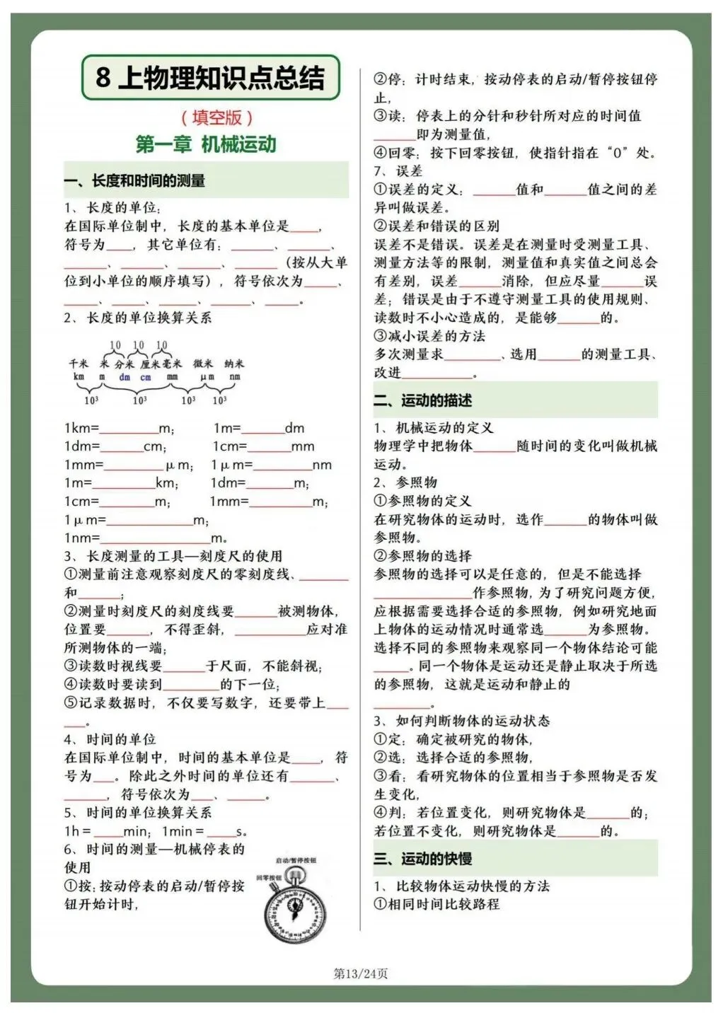 初二人教版八年级上册物理 重点知识点总结 共24页!背诵版+默写版!-第12张图片-四季读书网