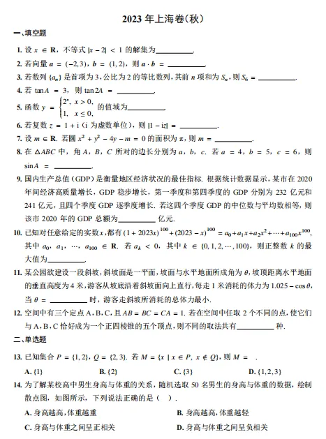 【刘芳芳工作室】2023年高考真题上海卷(秋)-第1张图片-四季读书网