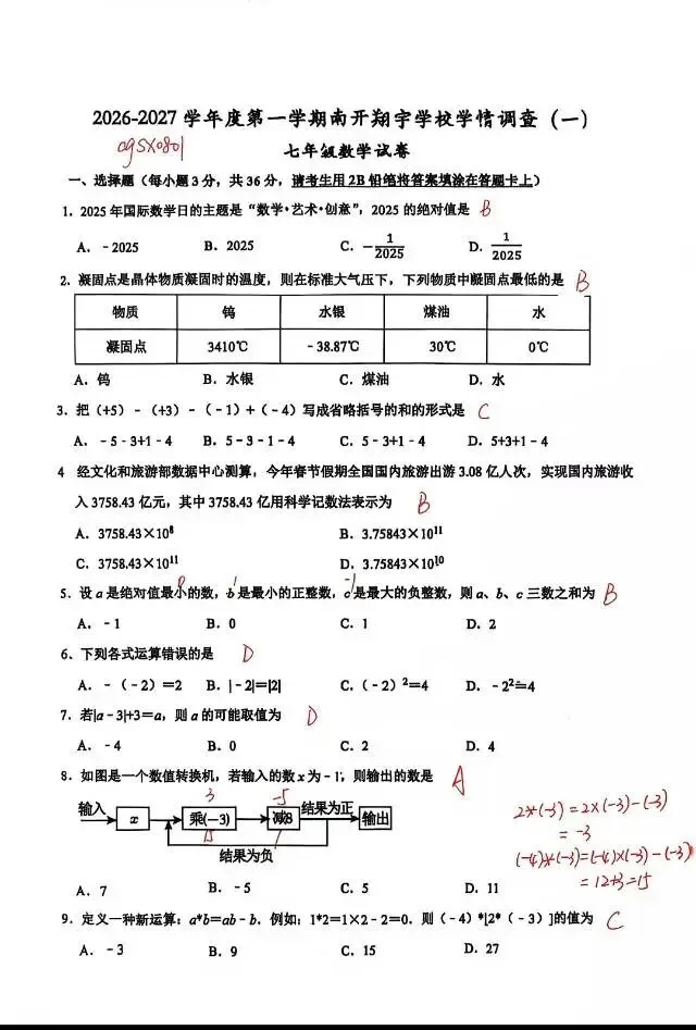 海教园南开学校七年级月考试卷解析-第1张图片-四季读书网