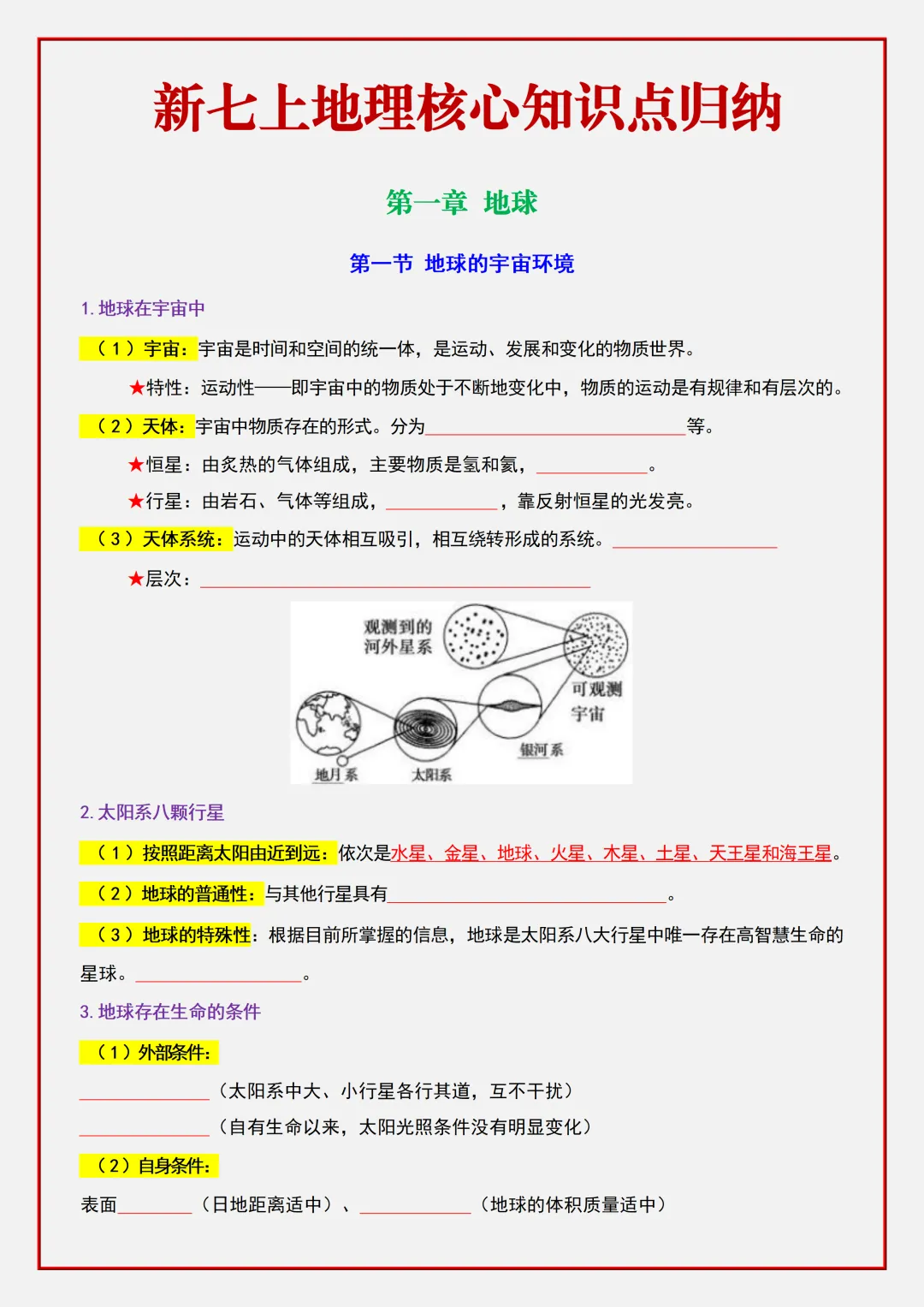 【初一】2026新版七年级上册地理期中复习核心知识点清单填空版,完整版可打印-第3张图片-四季读书网 【初一】2026新版七年级上册地理期中复习核心知识点清单填空版,完整版可打印-第3张图片-四季读书网