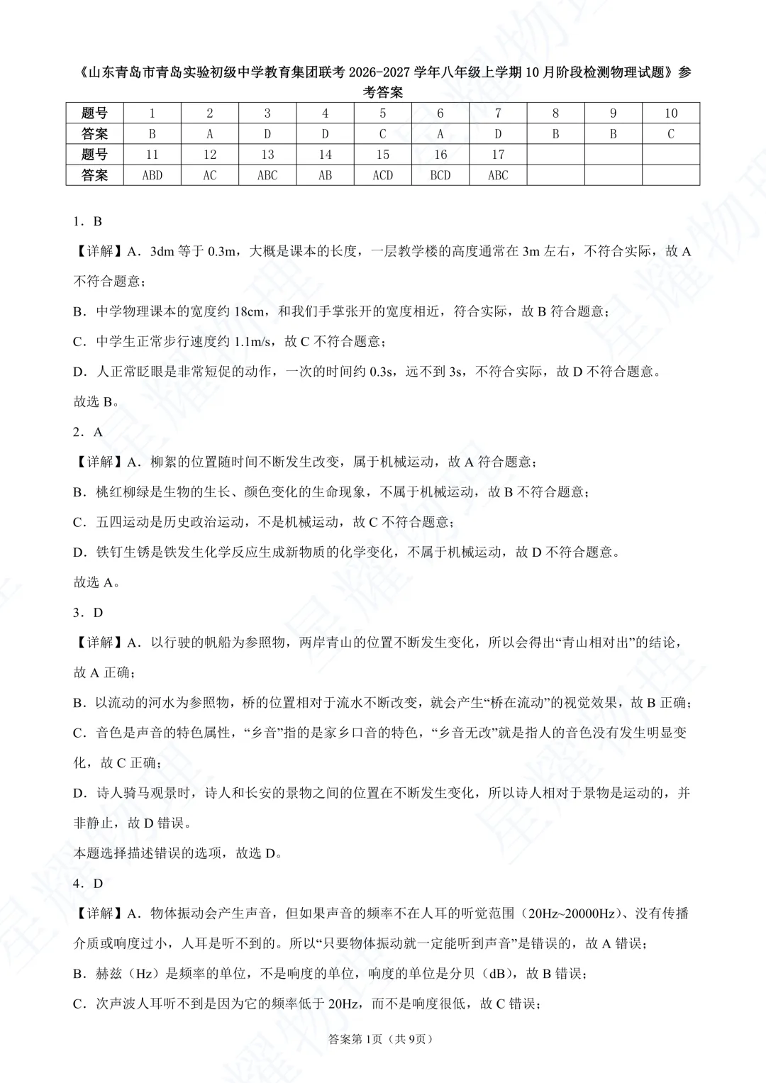 青岛实验初级中学十月联考物理试卷真题(高清版)-第15张图片-四季读书网