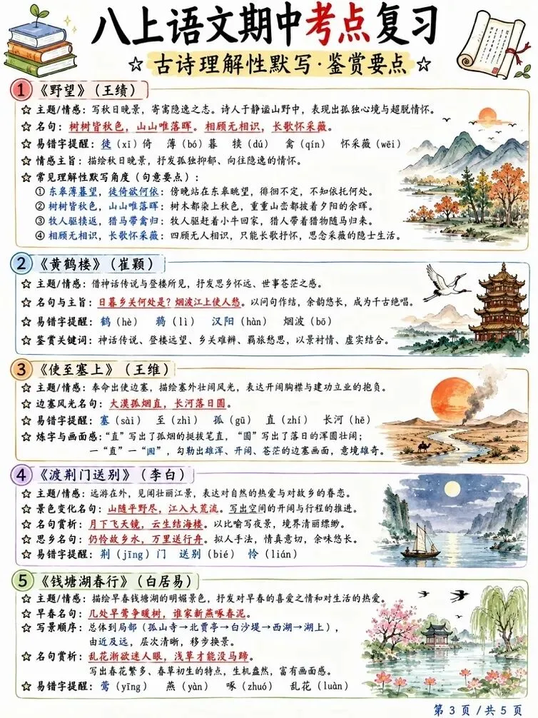 初二家长请锁死!八年级 上册 语文 期中复习,孩子提分就靠它,看这份笔记就够了!-第6张图片-四季读书网
