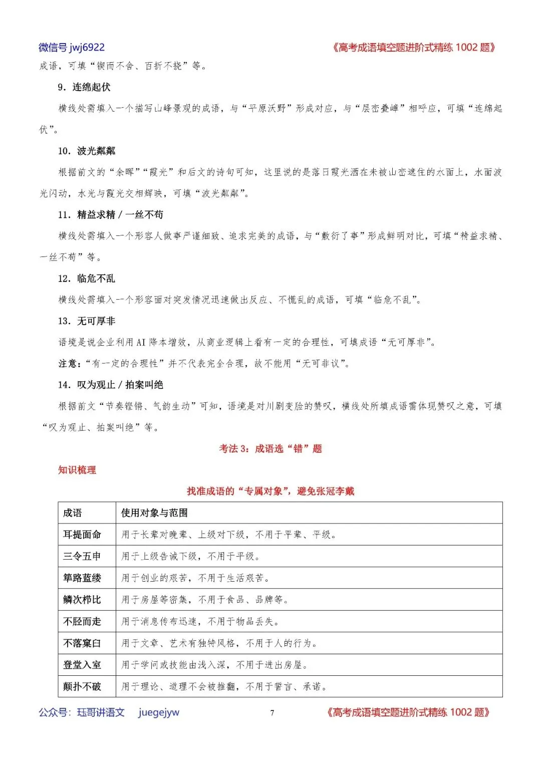 高考成语填空进阶式训练(34)︱全面熟记成语,深入分析语境——成语辨析与运用全息复习学案(2027年版)(第2589期)-第7张图片-四季读书网