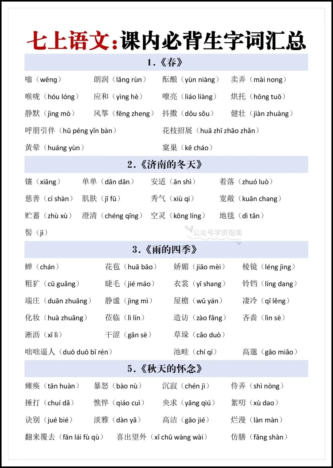 初一语文|2026 年七年级上册语文课内必生字词汇总+填空训练-第3张图片-四季读书网 初一语文|2026 年七年级上册语文课内必生字词汇总+填空训练-第3张图片-四季读书网