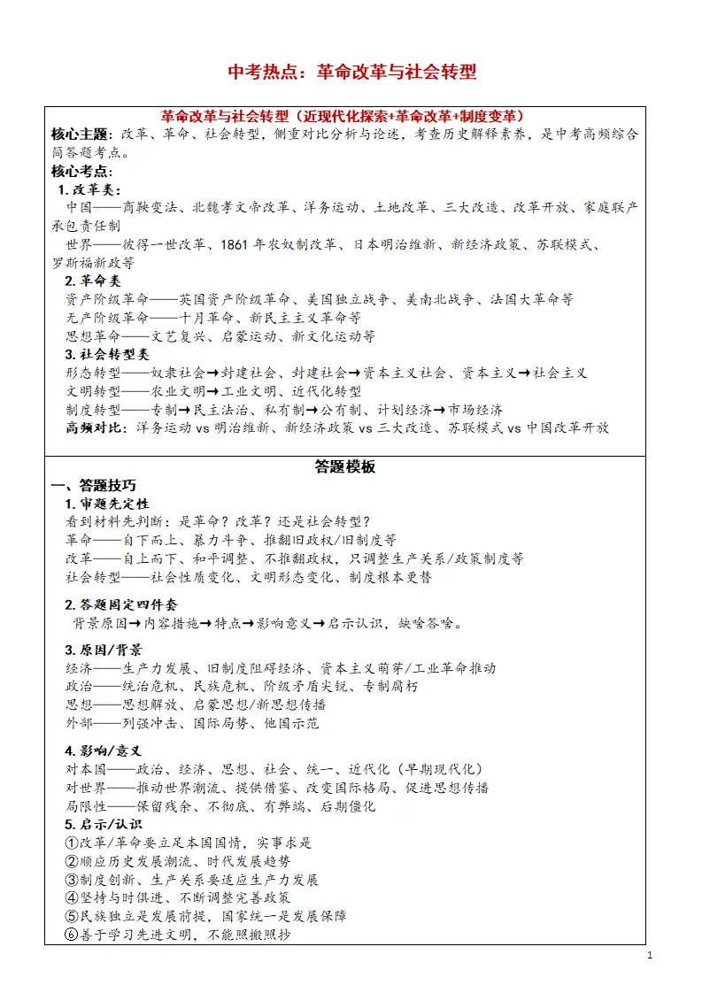 中考历史:革命改革与社会转型-第1张图片-四季读书网