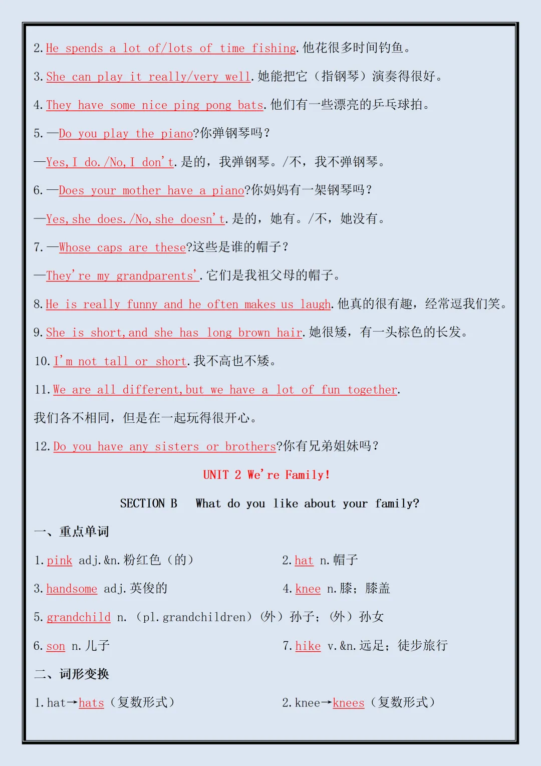 【初一】新版七年级上册英语(新教材)全册重点单词短语句型汇总,完整版可打印-第10张图片-四季读书网