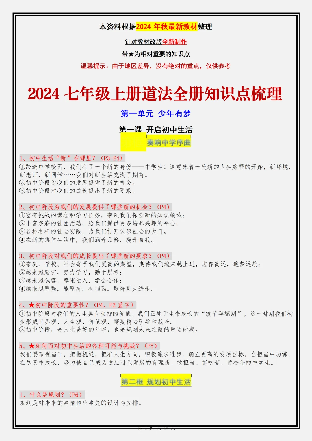 【初一】2026新版七年级上册道德与法治全册复习重点知识点总结,完整版可打印-第3张图片-四季读书网 【初一】2026新版七年级上册道德与法治全册复习重点知识点总结,完整版可打印-第3张图片-四季读书网