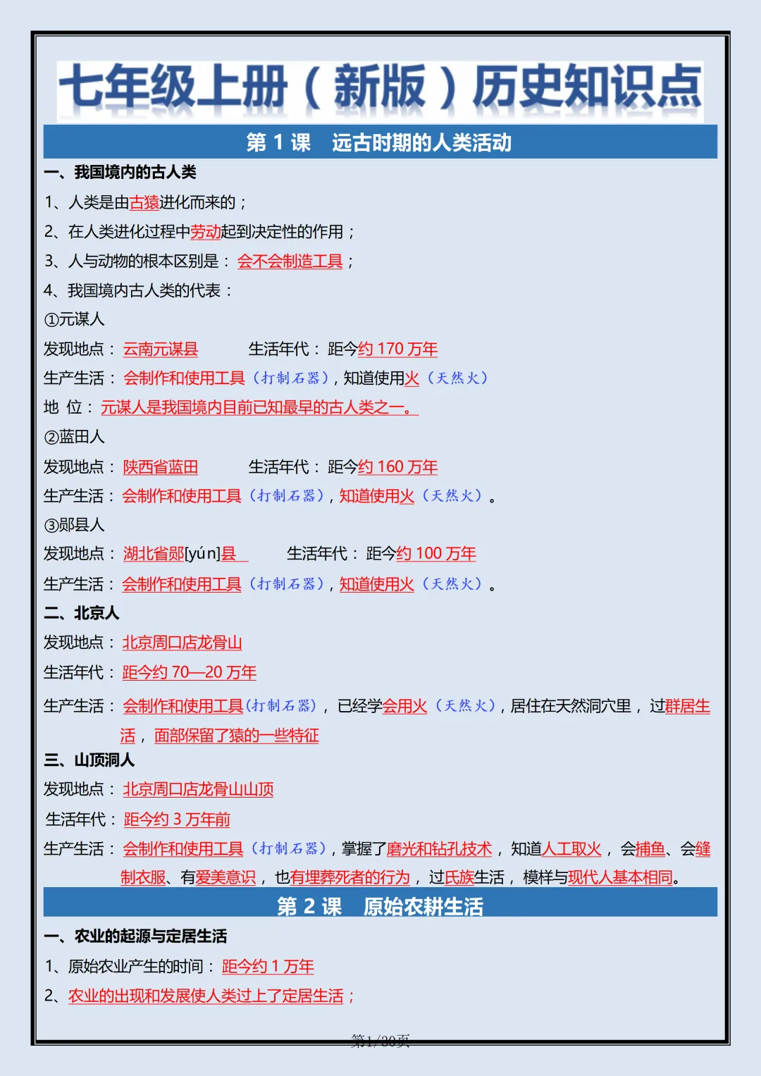 【初一】2026新版七年级上册历史全册复习重点知识点总结,完整版可打印-第3张图片-四季读书网 【初一】2026新版七年级上册历史全册复习重点知识点总结,完整版可打印-第3张图片-四季读书网