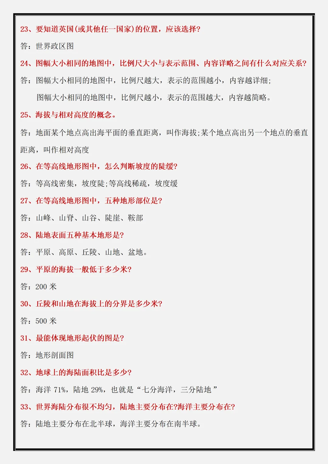【初一】2026新版七年级上册地理全册常考 124 个简答题,完整版可打印-第5张图片-四季读书网 【初一】2026新版七年级上册地理全册常考 124 个简答题,完整版可打印-第5张图片-四季读书网