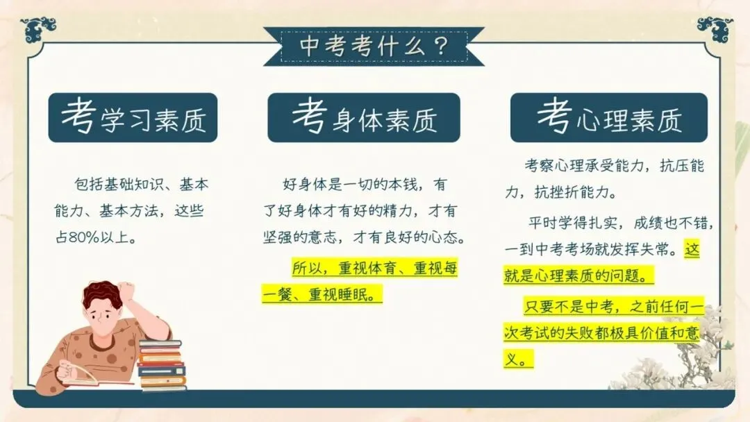 初三期中家长会PPT现成!这份69页《初三已至 同心共赴》,从期中成绩对比、中考倒计时到四大陪伴策略一次讲透,班主任直接拿去用-第38张图片-四季读书网