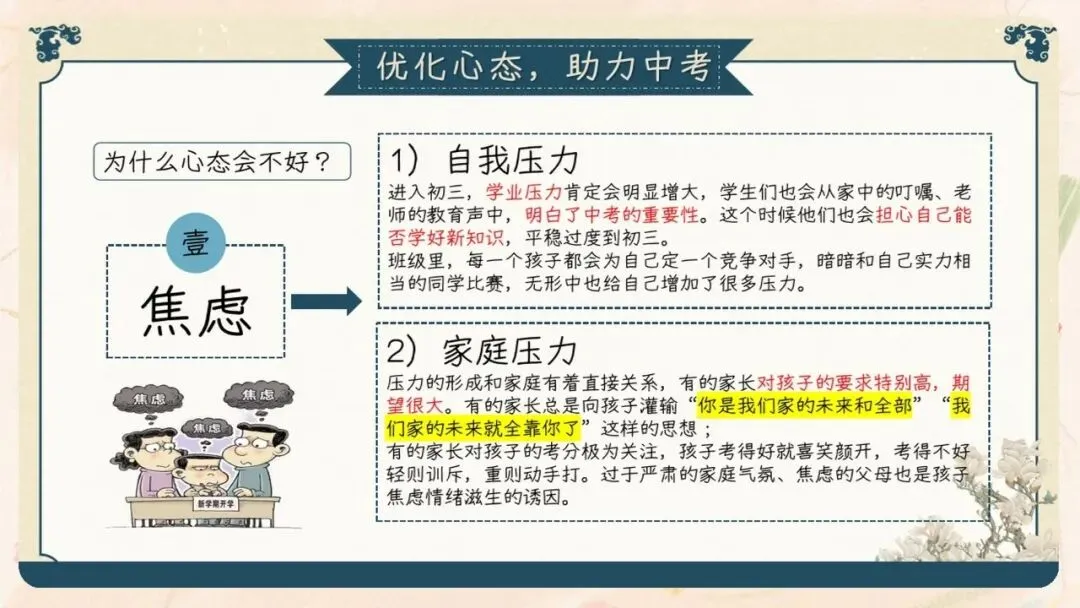 初三期中家长会PPT现成!这份69页《初三已至 同心共赴》,从期中成绩对比、中考倒计时到四大陪伴策略一次讲透,班主任直接拿去用-第42张图片-四季读书网