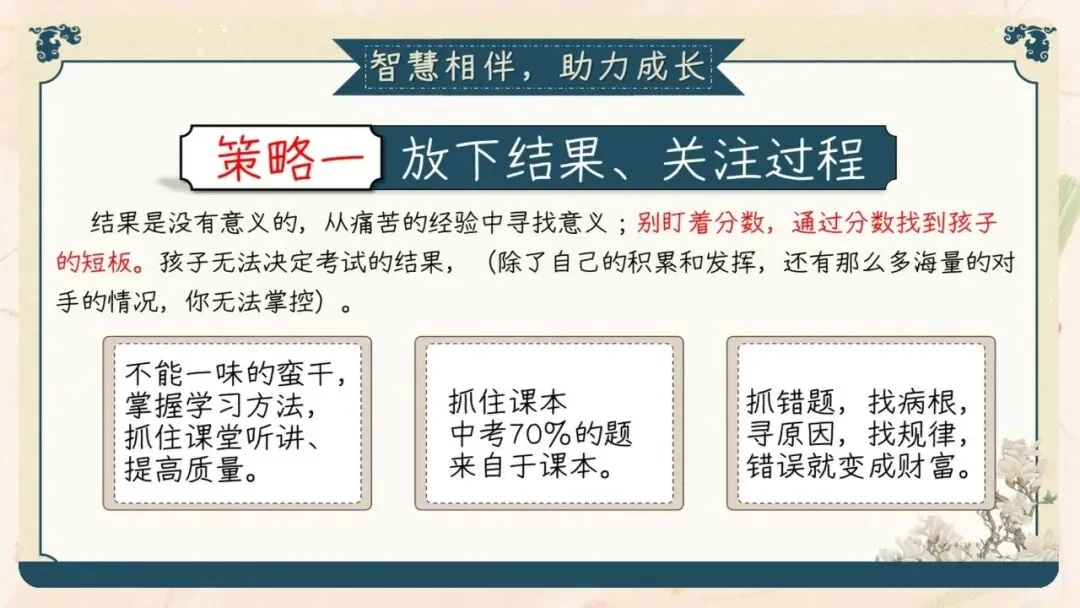 初三期中家长会PPT现成!这份69页《初三已至 同心共赴》,从期中成绩对比、中考倒计时到四大陪伴策略一次讲透,班主任直接拿去用-第53张图片-四季读书网