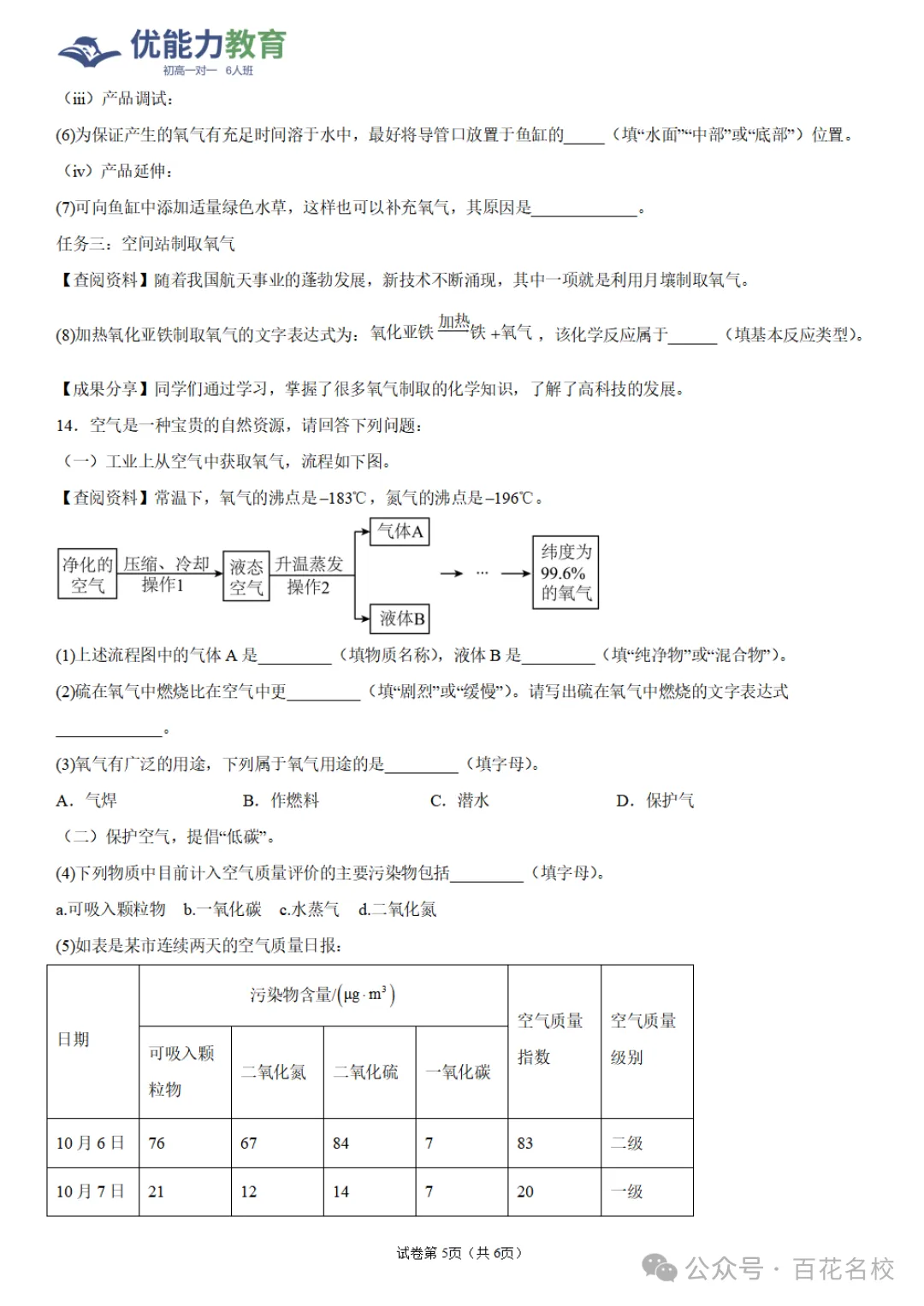 2026年罗湖桂园中学初三化学10月月考试卷和答案-第6张图片-四季读书网