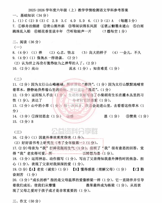 【初一/六上】2025年工附六上期中考试语文试卷及答案-第9张图片-四季读书网 【初一/六上】2025年工附六上期中考试语文试卷及答案-第9张图片-四季读书网