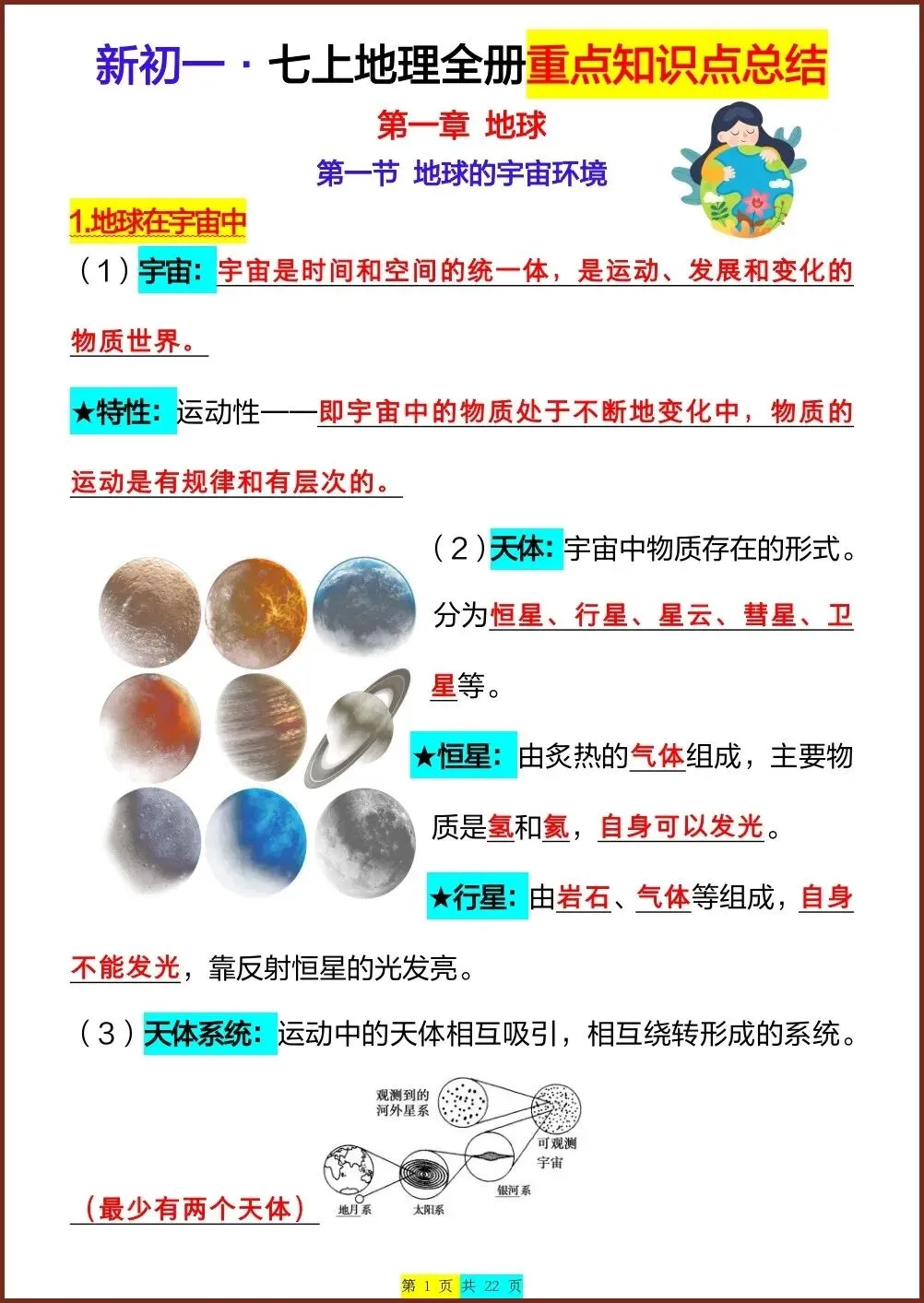初一新版教材七上地理全册重点梳理背读总结电子打印版!(2026 人教版)-第1张图片-四季读书网
