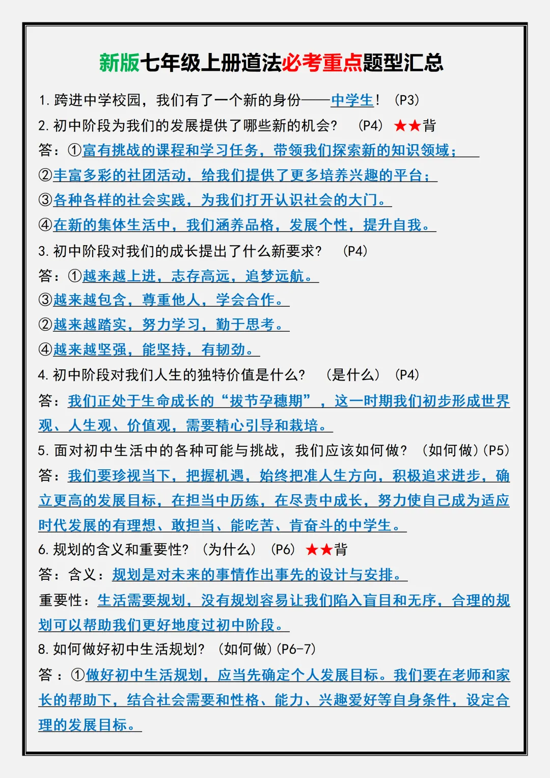 【初一】2026新版七年级上册道法必考重点知识点题型汇总 ,完整版可打印-第14张图片-四季读书网