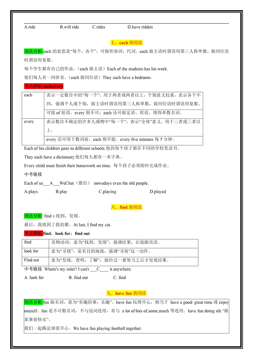 【初一】2026新版七年级上册英语全册必背基础知识清单总结,完整版可打印-第7张图片-四季读书网 【初一】2026新版七年级上册英语全册必背基础知识清单总结,完整版可打印-第7张图片-四季读书网