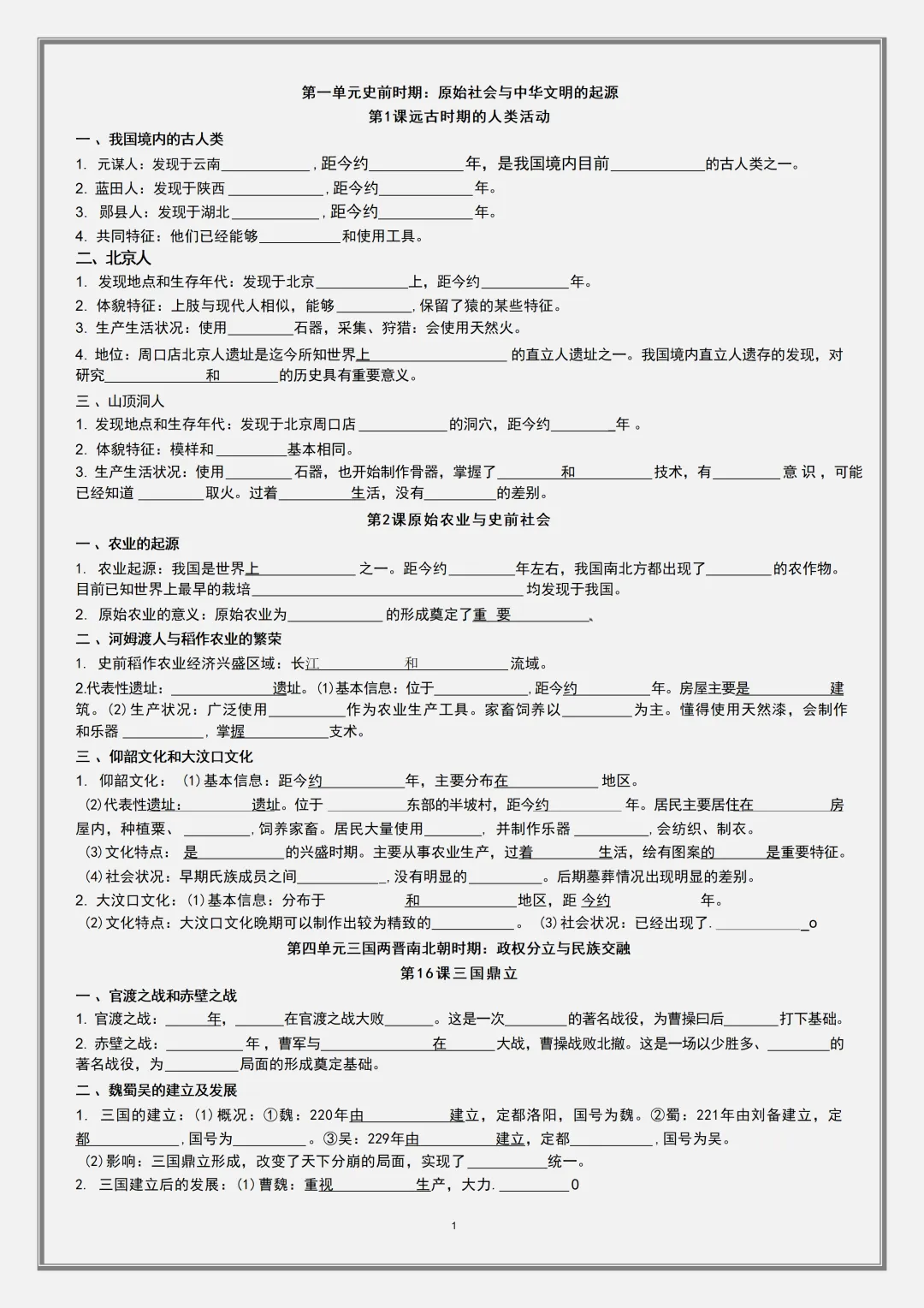 【初一】2026新版七年级上册历史全册必背考点知识点填空式复习提纲 ,完整版可打印-第3张图片-四季读书网 【初一】2026新版七年级上册历史全册必背考点知识点填空式复习提纲 ,完整版可打印-第3张图片-四季读书网