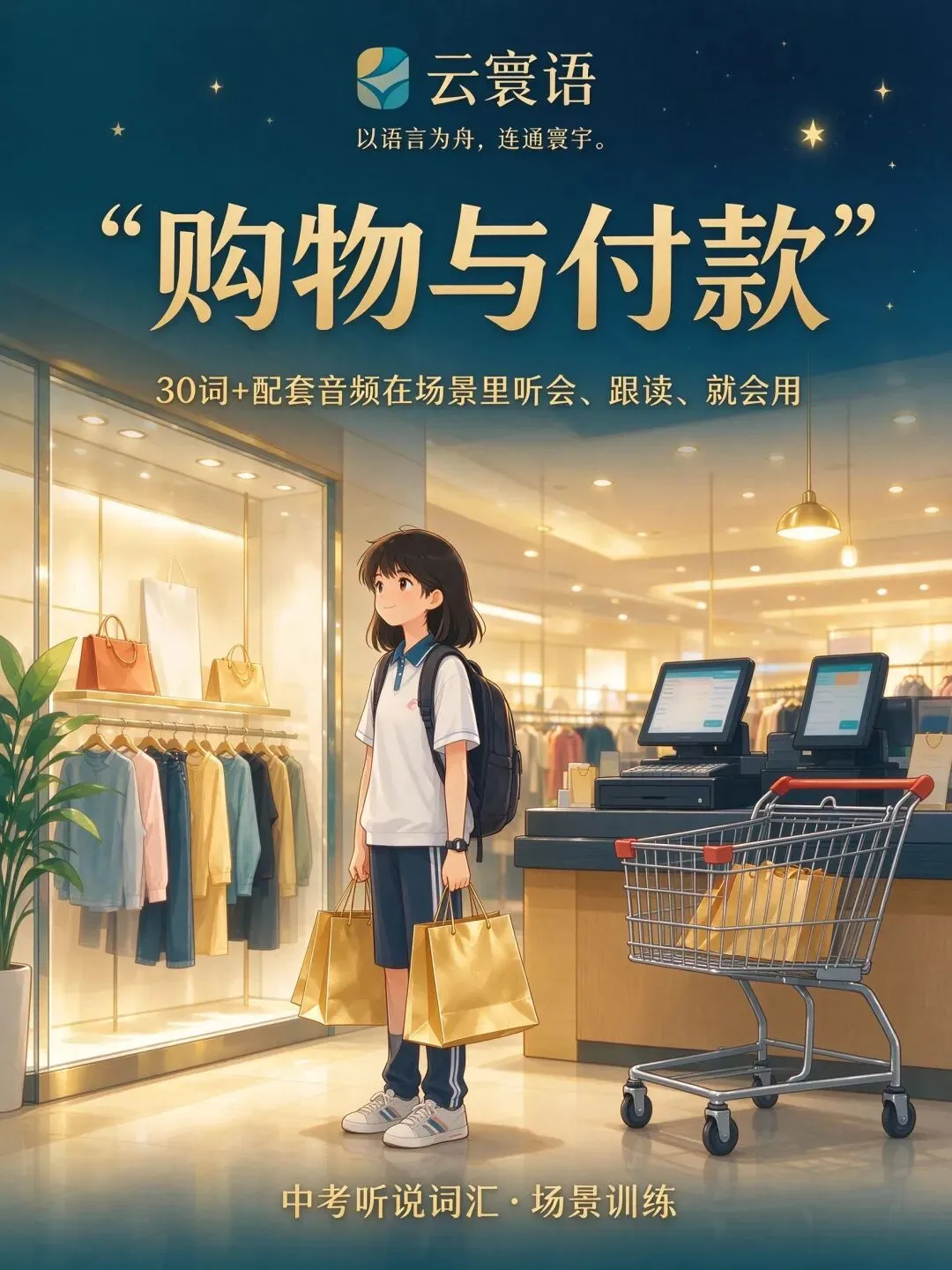 第004期 · 中考听口词汇:购物与付款 · 4篇长短文+2篇短短文听后选择 · 听后转述 · 朗读短文-第2张图片-四季读书网