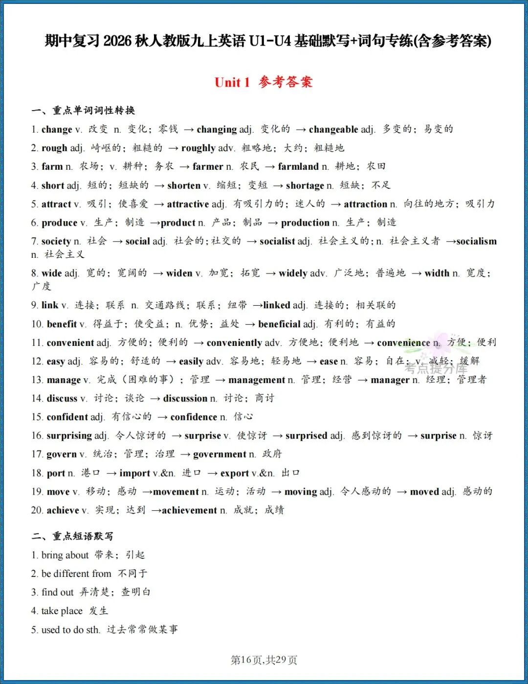 26秋初三新人教版 九年级上册英语《期中复习・Unit1-4基础默写+词句专练》附答案 共29页 可打印-第11张图片-四季读书网 26秋初三新人教版 九年级上册英语《期中复习・Unit1-4基础默写+词句专练》附答案 共29页 可打印-第11张图片-四季读书网