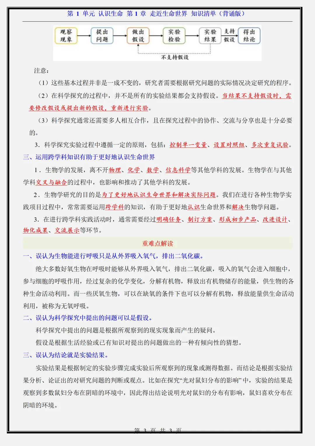 【初一】新版七年级上册生物北京版全册重点知识点背诵清单,完整版可打印(2026)-第3张图片-四季读书网 【初一】新版七年级上册生物北京版全册重点知识点背诵清单,完整版可打印(2026)-第3张图片-四季读书网