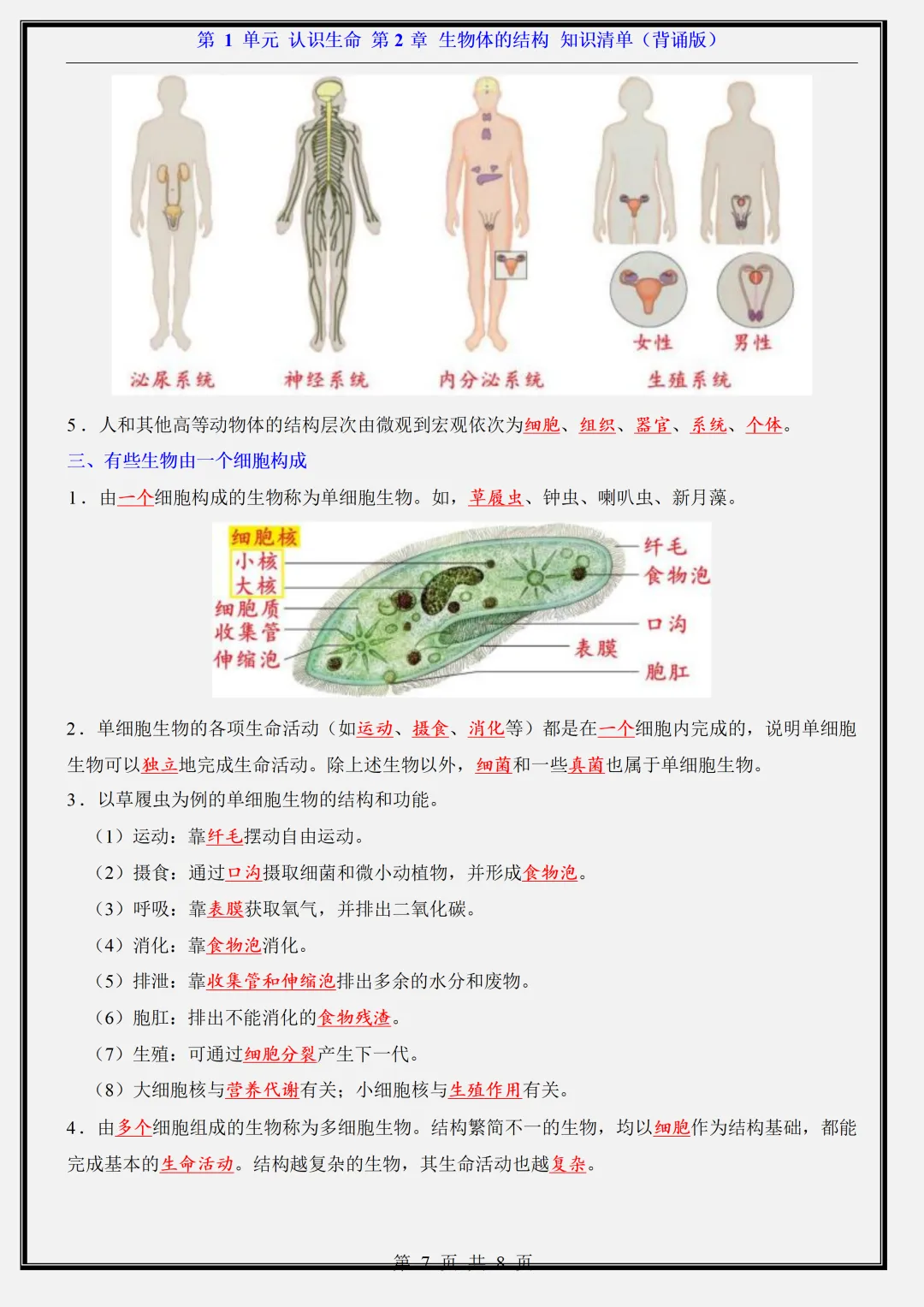 【初一】新版七年级上册生物北京版全册重点知识点背诵清单,完整版可打印(2026)-第10张图片-四季读书网 【初一】新版七年级上册生物北京版全册重点知识点背诵清单,完整版可打印(2026)-第10张图片-四季读书网