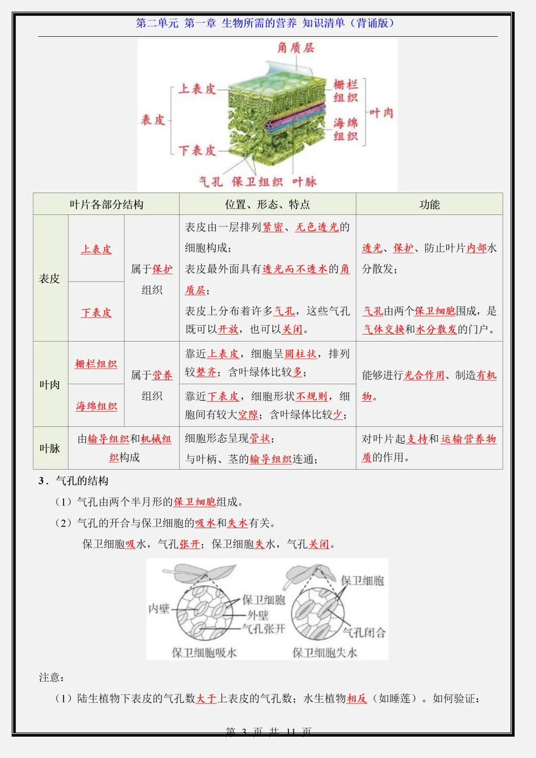 【初一】新版七年级上册生物北京版全册重点知识点背诵清单,完整版可打印(2026)-第14张图片-四季读书网 【初一】新版七年级上册生物北京版全册重点知识点背诵清单,完整版可打印(2026)-第14张图片-四季读书网