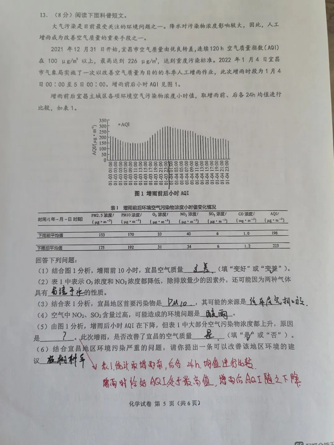 【初三学生做题记录】化学月考卷九-第5张图片-四季读书网