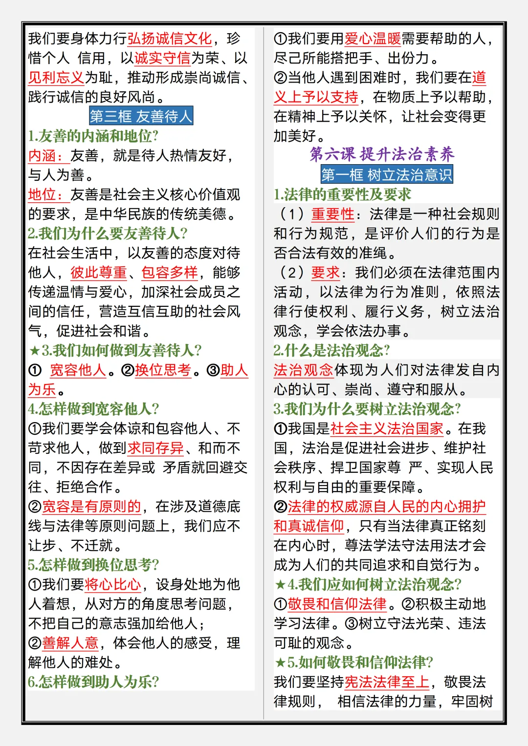 【初二】2026新教材八年级上册道法1-6课期中考点知识点清单(高清版可打印)-第12张图片-四季读书网