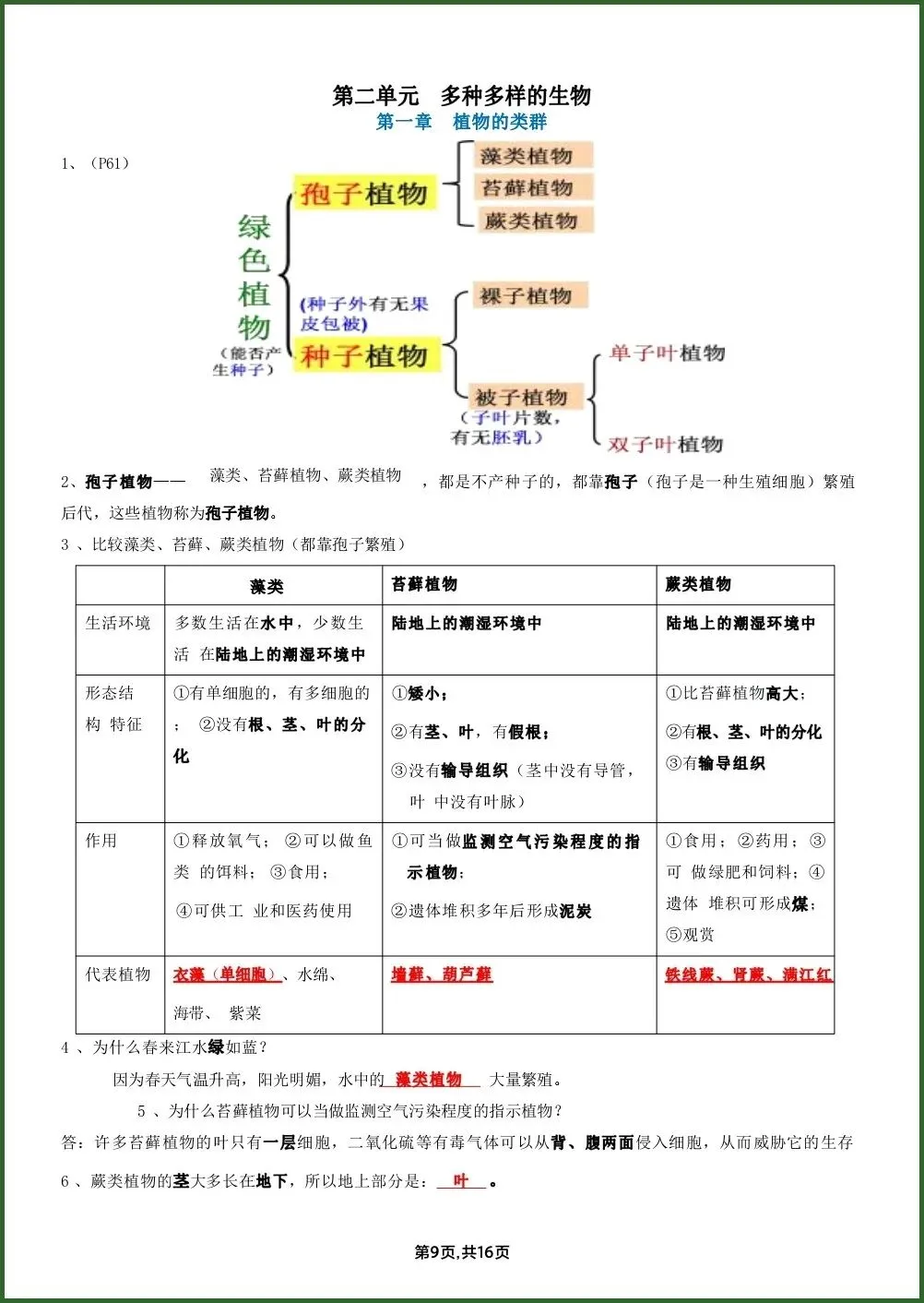 初一新教材七上生物全册课文基础知识点梳理背读总结电子打印版!(2026 新)-第6张图片-四季读书网 初一新教材七上生物全册课文基础知识点梳理背读总结电子打印版!(2026 新)-第6张图片-四季读书网