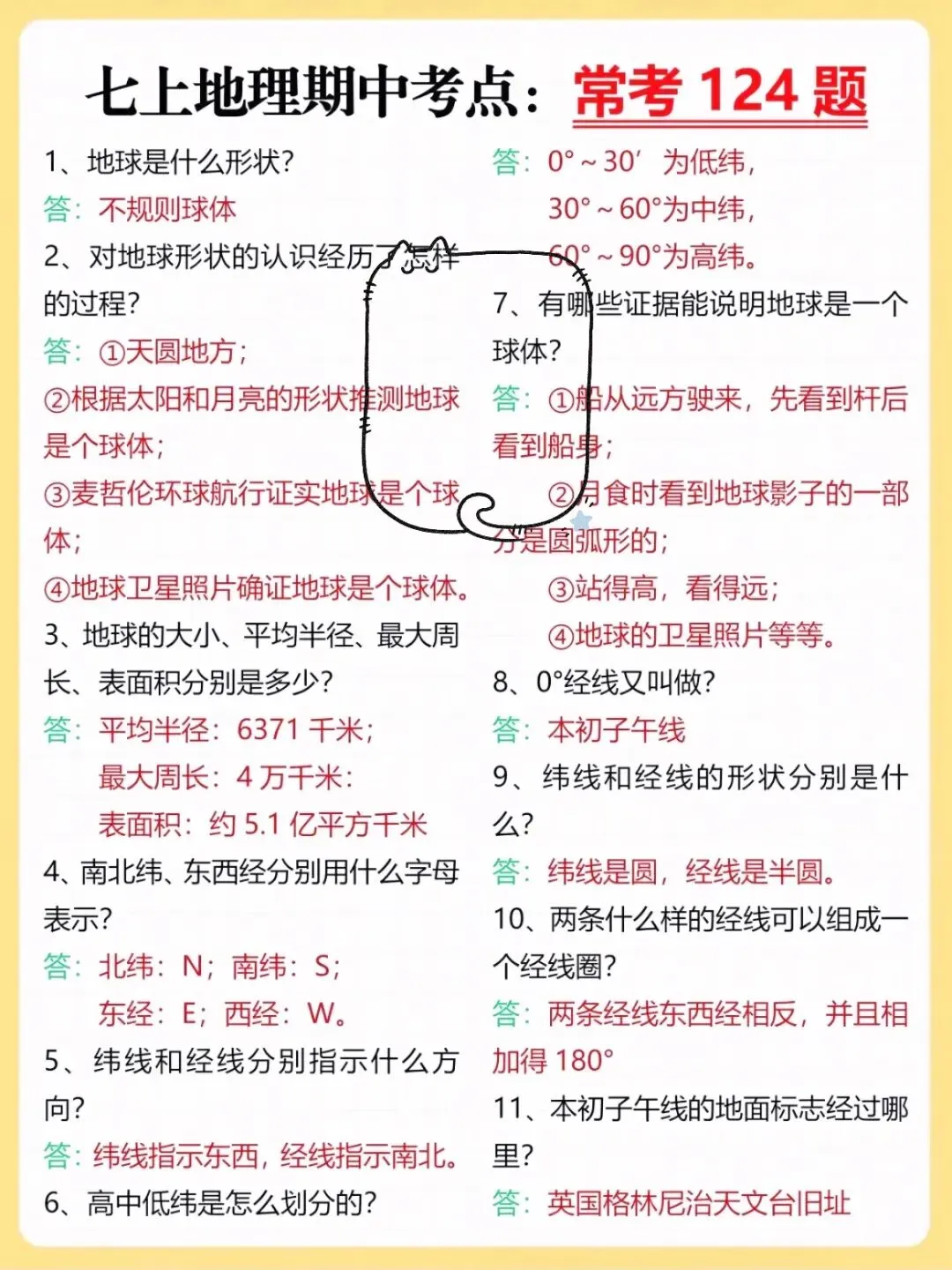 【初一】2026新版七年级上册全科期中必背重点知识清单,完整版可打印-第12张图片-四季读书网
