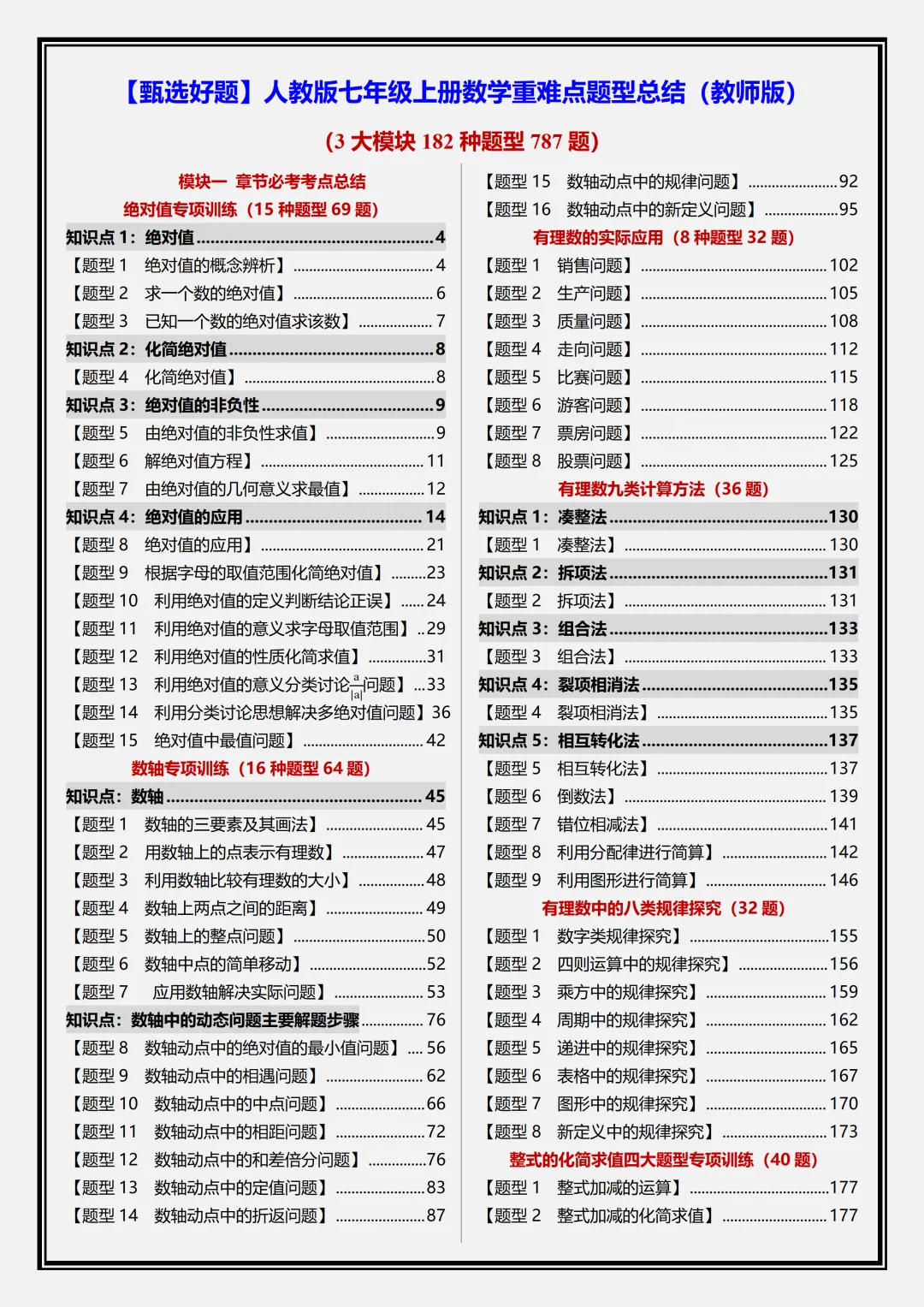 【初一】2026新版七年级上册数学全册必背重点知识清单+重难点题型教师版,完整版可打印-第3张图片-四季读书网