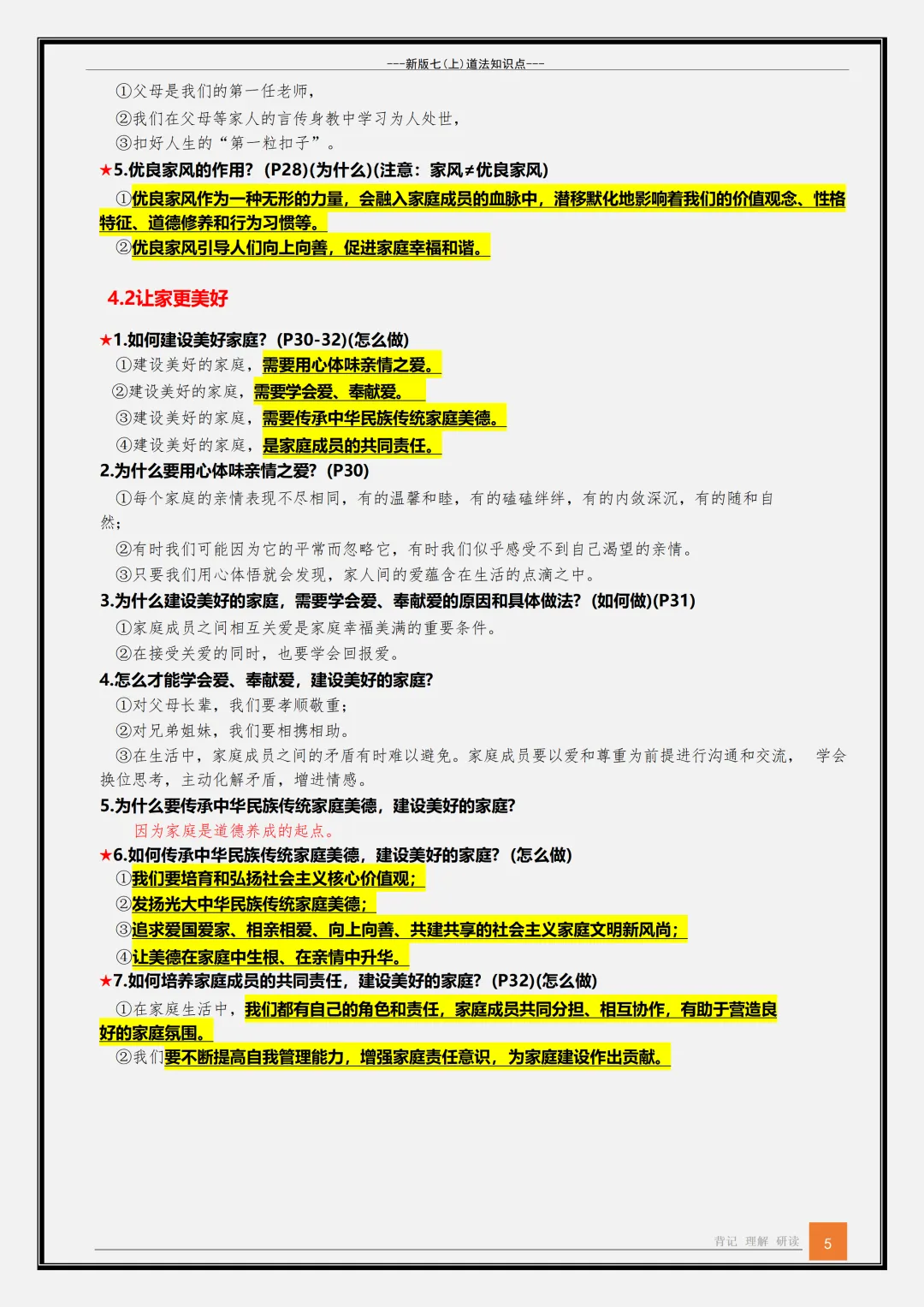 【初一】2026新版七年级上册道德与法治全册必背重点知识清单,完整版可打印-第7张图片-四季读书网
