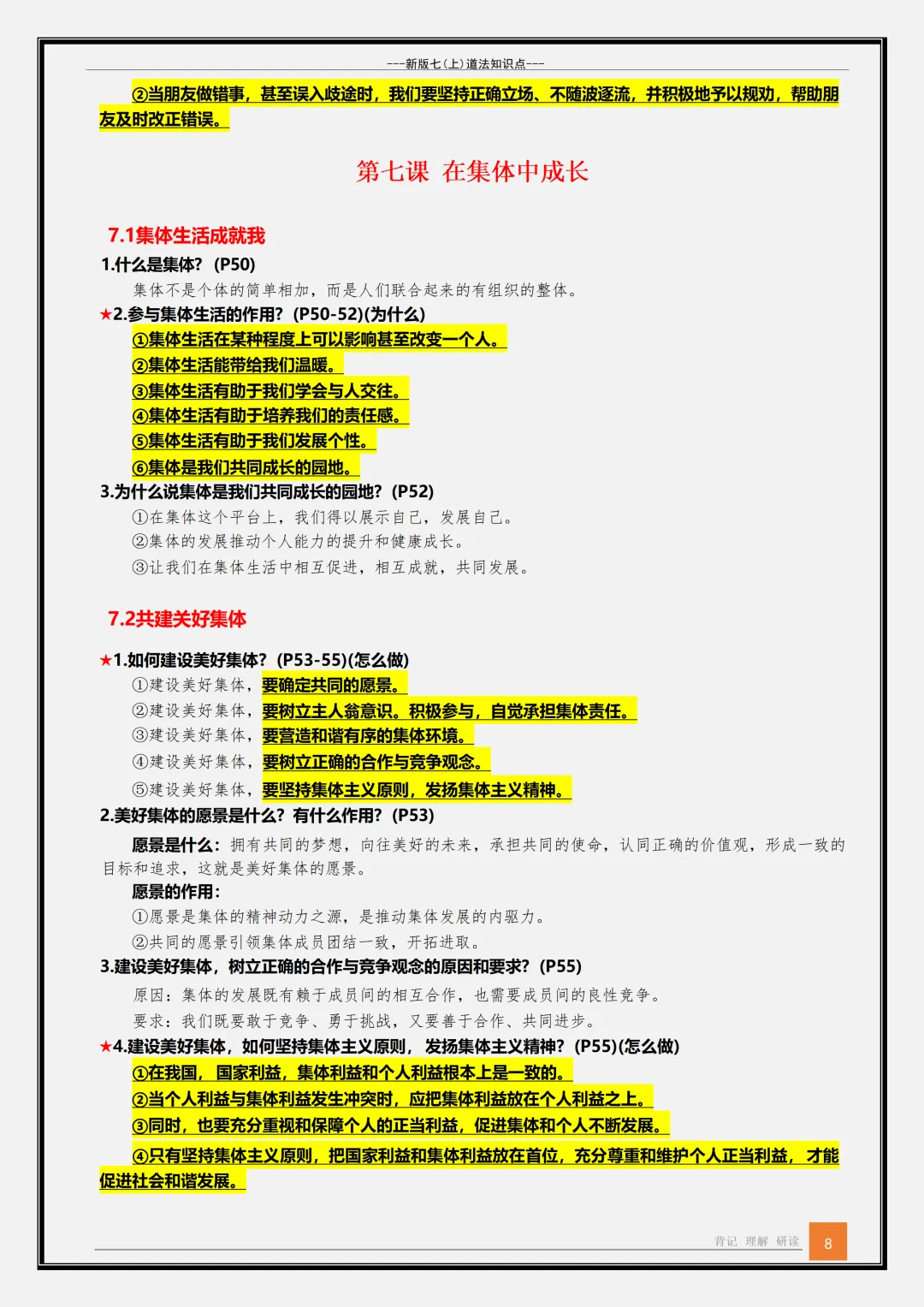 【初一】2026新版七年级上册道德与法治全册必背重点知识清单,完整版可打印-第10张图片-四季读书网
