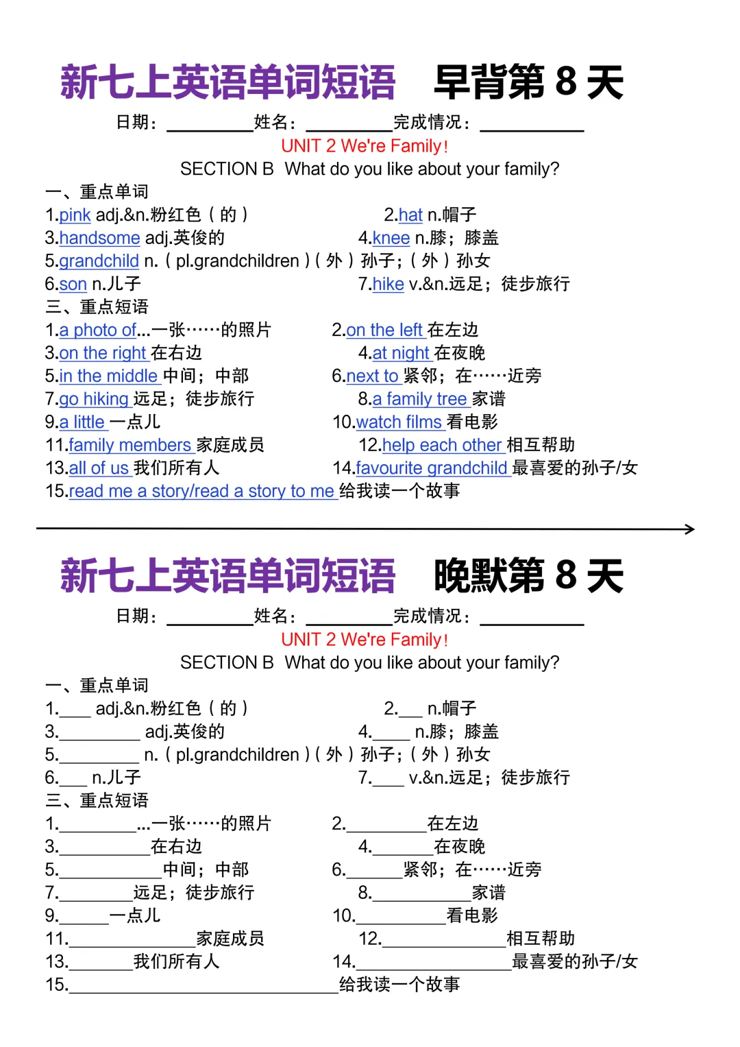 【初一】2026新版七年级上册英语全册必背核心单词短语早背晚默,完整版可打印-第10张图片-四季读书网