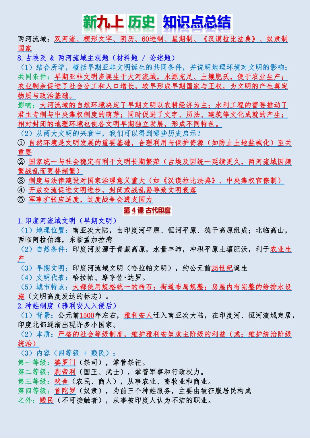 【初三】新版九年级上册历史全册必背核心知识点梳理总结,完整版可打印(2026)-第4张图片-四季读书网 【初三】新版九年级上册历史全册必背核心知识点梳理总结,完整版可打印(2026)-第4张图片-四季读书网