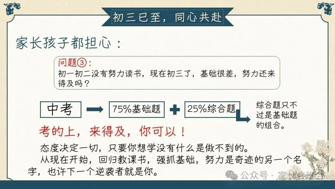 初三(九年级)上学期期中家长会ppt:初三已至 ,同心共赴.(含发言稿)-第49张图片-四季读书网