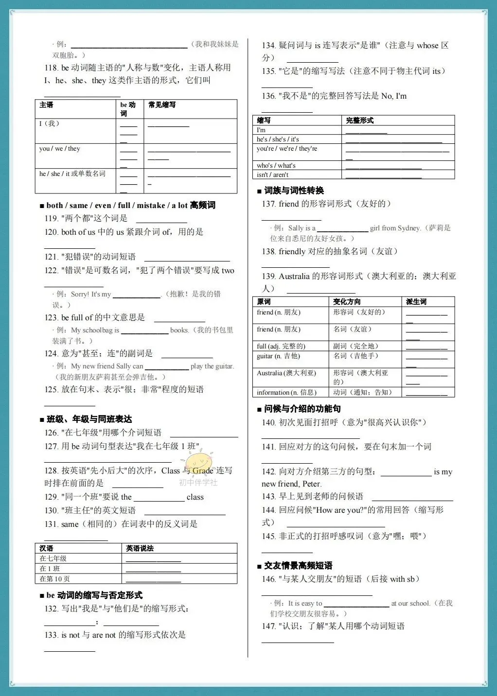初一2026年人教版七年级上册 英语期中复习 《考点知识点》梳理总结(背诵+默写版)!-第12张图片-四季读书网