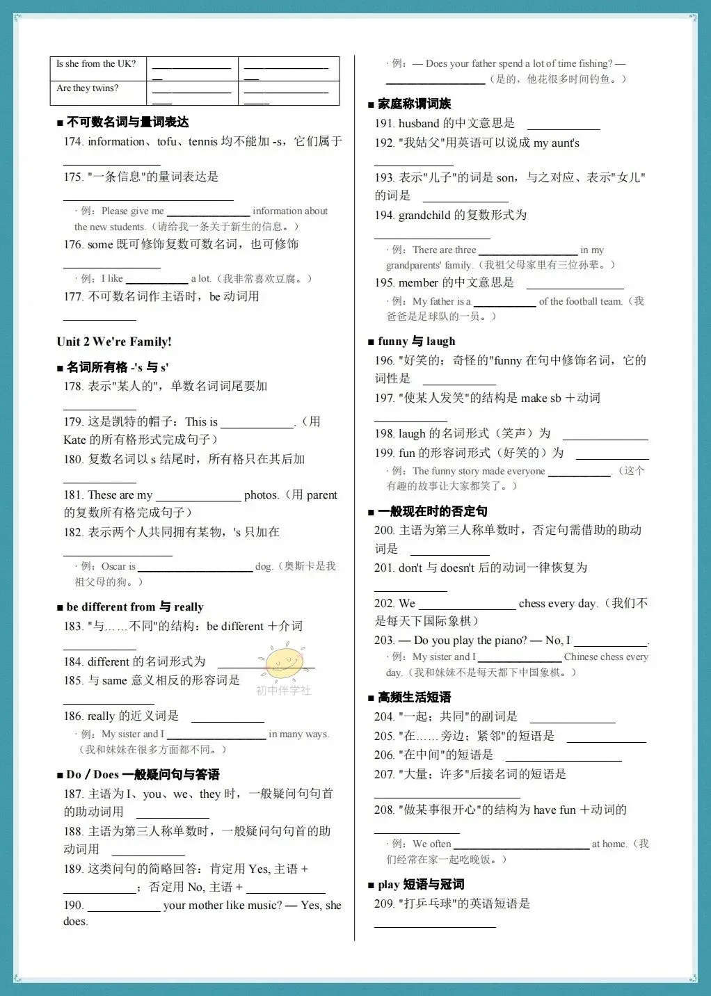 初一2026年人教版七年级上册 英语期中复习 《考点知识点》梳理总结(背诵+默写版)!-第13张图片-四季读书网