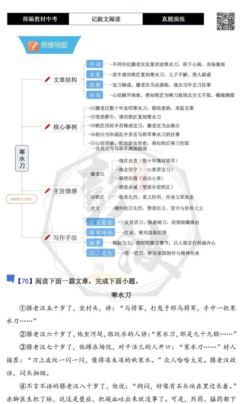 【中考现代文阅读-真题演练】70-寒水刀-思维导图+试题精析-第5张图片-四季读书网