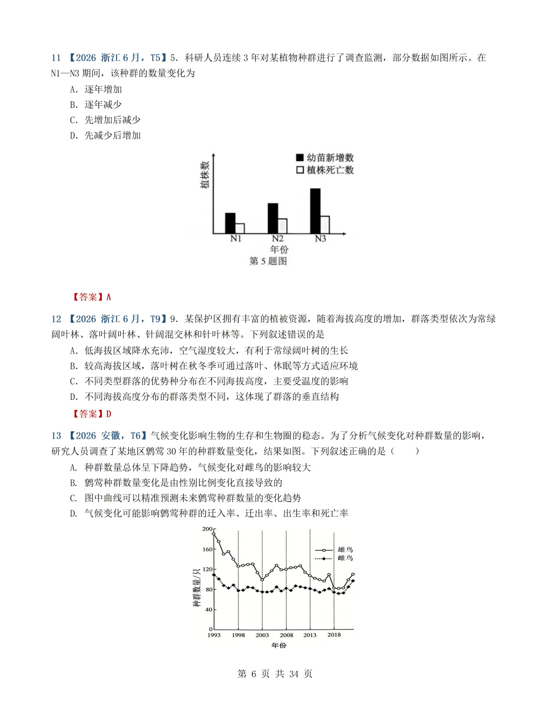 2026年高考生物真题分类汇编(最新22套16考点)---选择性必修二(文后附有下载链接)-第6张图片-四季读书网