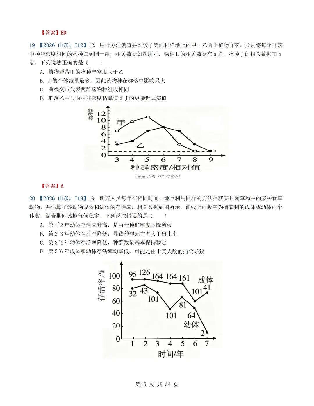 2026年高考生物真题分类汇编(最新22套16考点)---选择性必修二(文后附有下载链接)-第9张图片-四季读书网