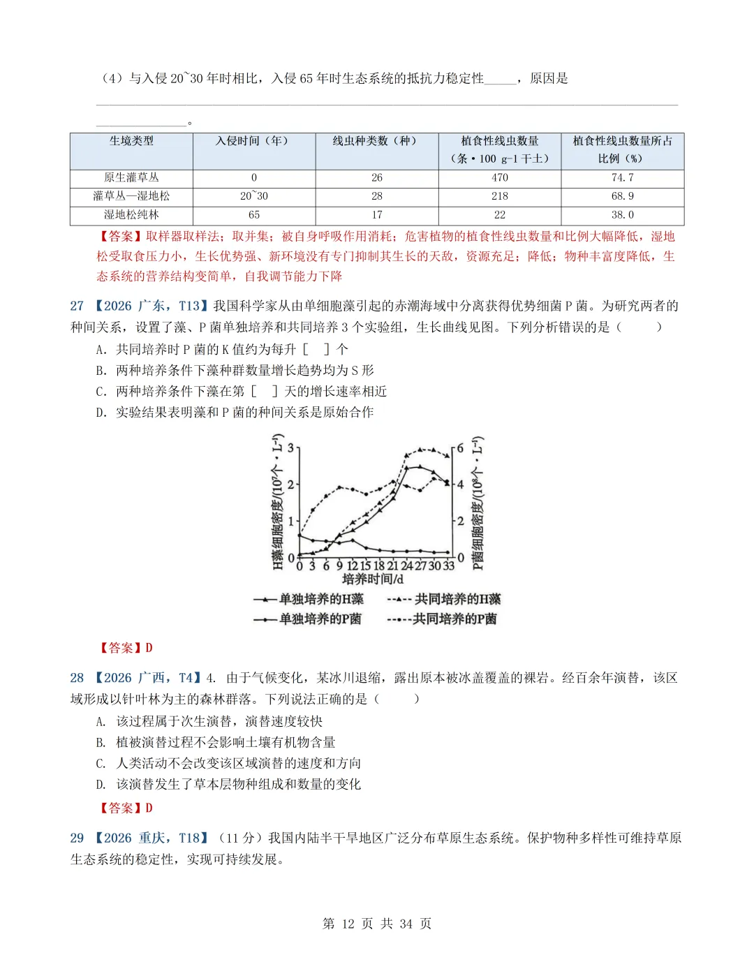 2026年高考生物真题分类汇编(最新22套16考点)---选择性必修二(文后附有下载链接)-第12张图片-四季读书网