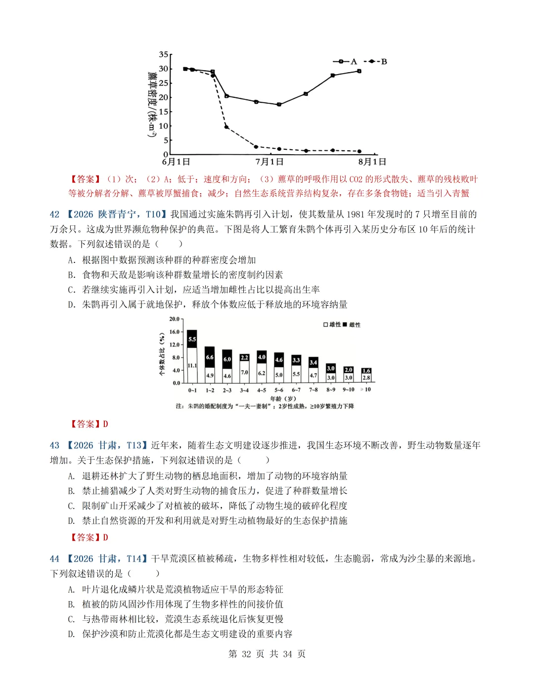 2026年高考生物真题分类汇编(最新22套16考点)---选择性必修二(文后附有下载链接)-第32张图片-四季读书网