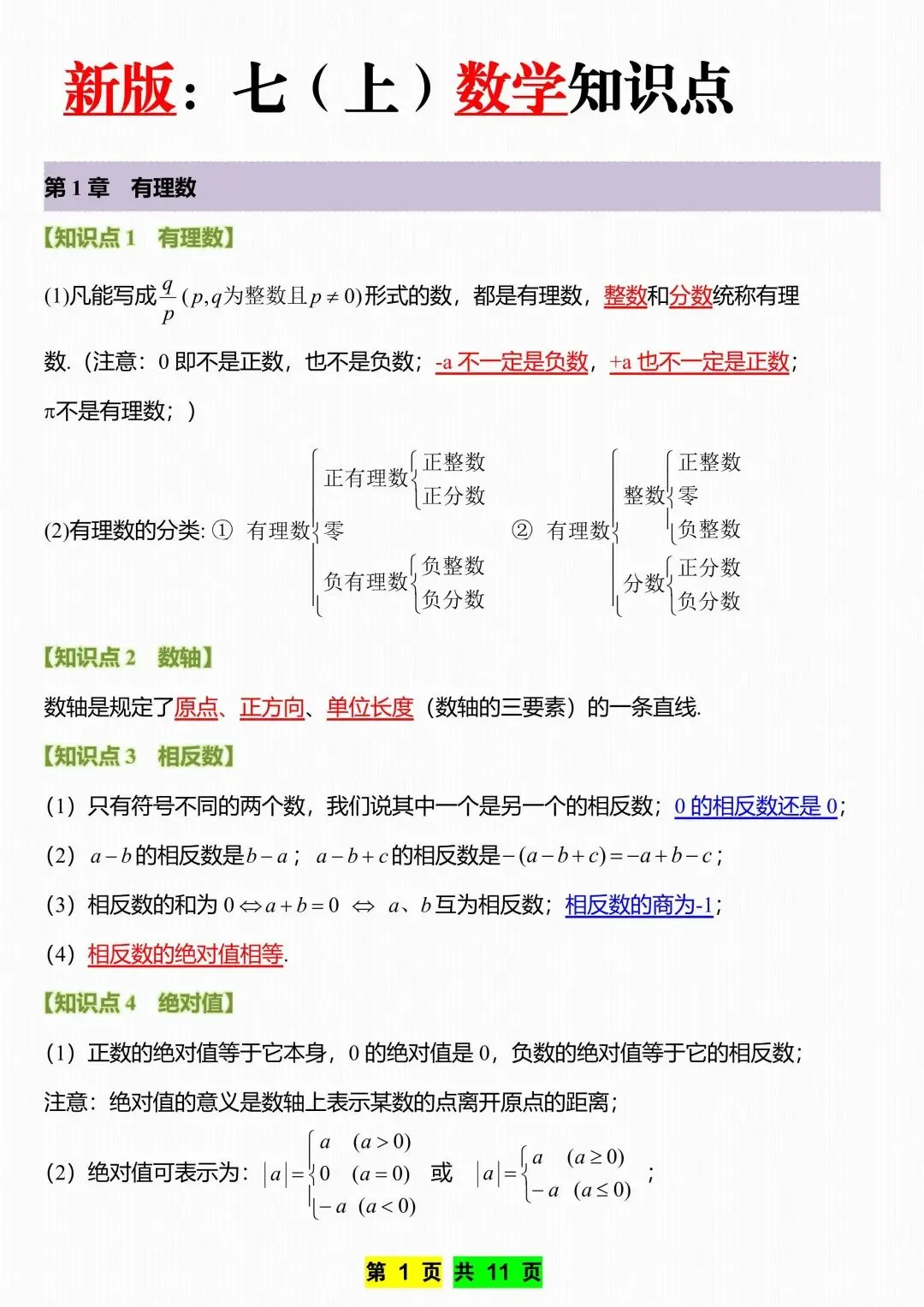 初一新教材七上数学全册课文考点知识点梳理背读总结电子打印版!(2026 新)-第1张图片-四季读书网 初一新教材七上数学全册课文考点知识点梳理背读总结电子打印版!(2026 新)-第1张图片-四季读书网