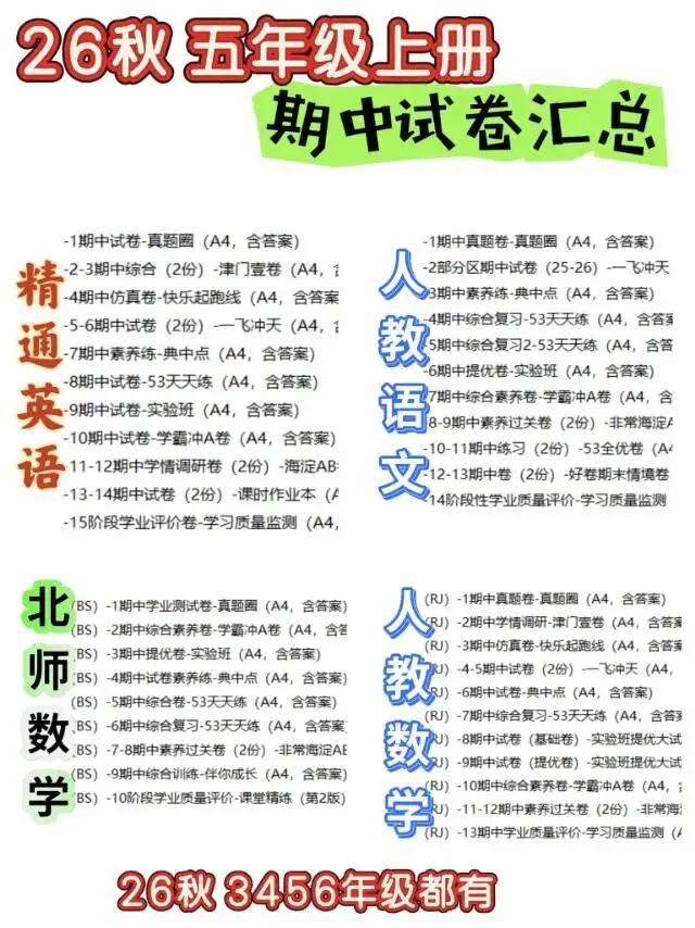 26秋 3-6年级 期中试卷汇总-第2张图片-四季读书网 26秋 3-6年级 期中试卷汇总-第2张图片-四季读书网